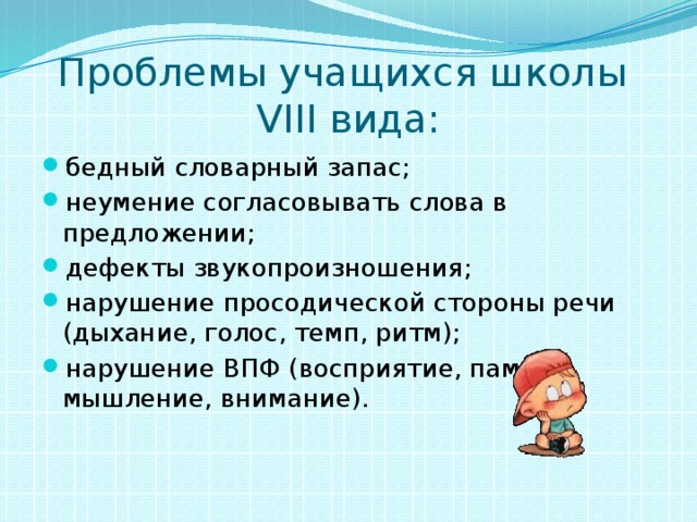 Проблемы учащихся школы  VIII вида: