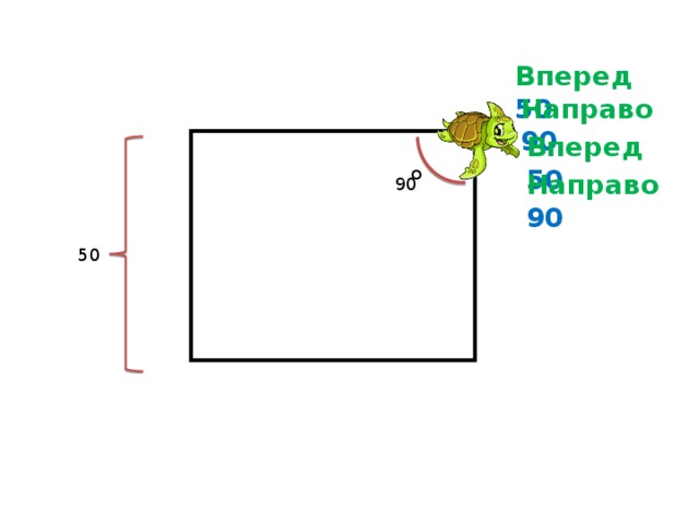 Вперед 50 Направо 90 Вперед 50 о Направо 90 90 50