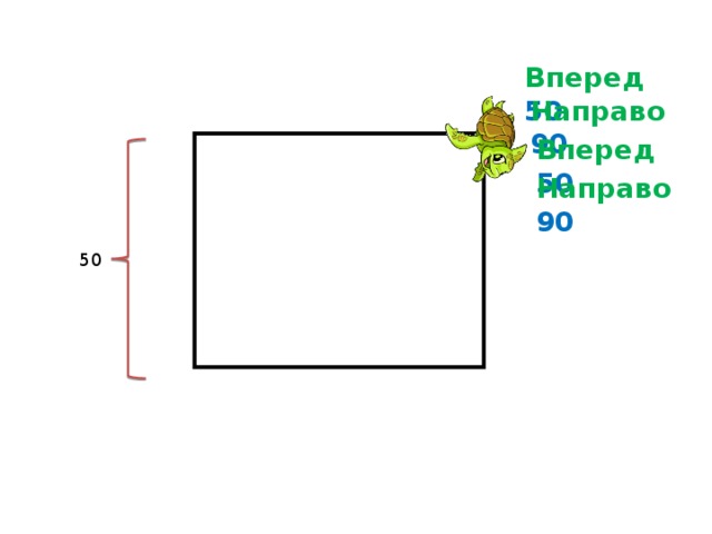 Вперед 50 Направо 90 Вперед 50 Направо 90 50