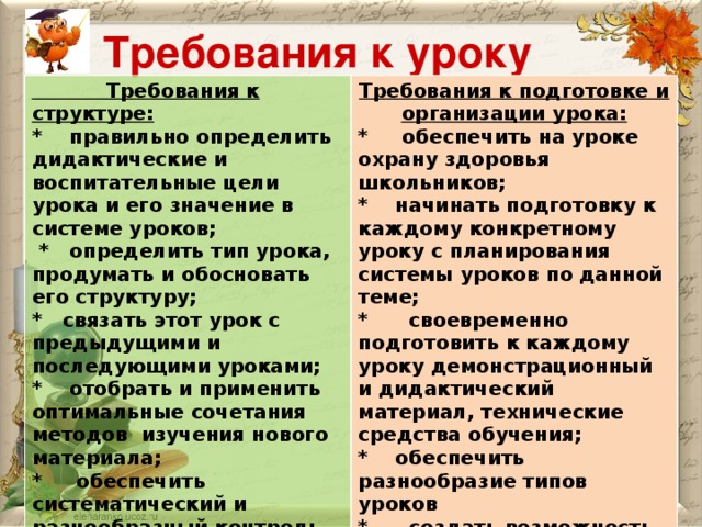 Требования к уроку. Подготовка к уроку и требования к нему. Выделяют требования к уроку. Типы требования к уроку.