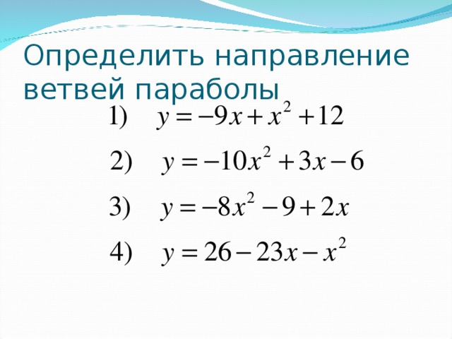 Определить направление ветвей параболы