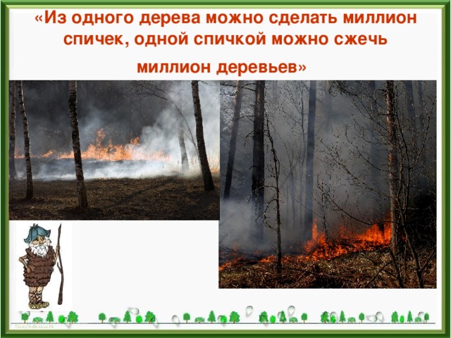 «Из одного дерева можно сделать миллион спичек, одной спичкой можно сжечь миллион деревьев»