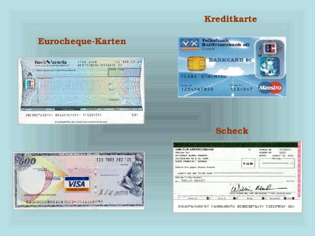 Kreditkarte Eurocheque-Karten Scheck