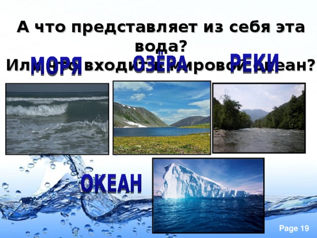 А что представляет из себя эта вода?  Или что входит в мировой океан?