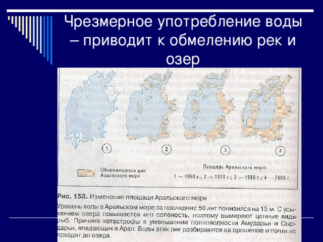 Чрезмерное употребление воды – приводит к обмелению рек и озер