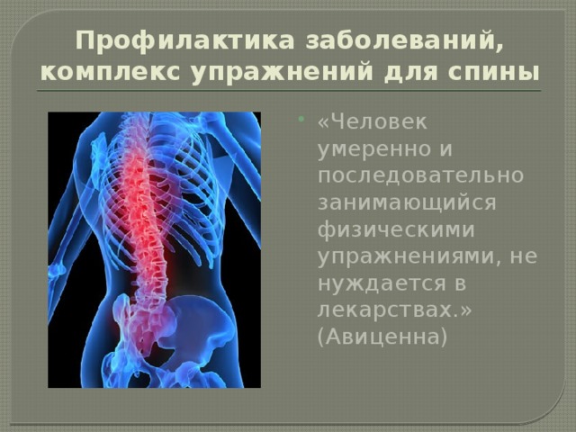 Профилактика заболеваний, комплекс упражнений для спины