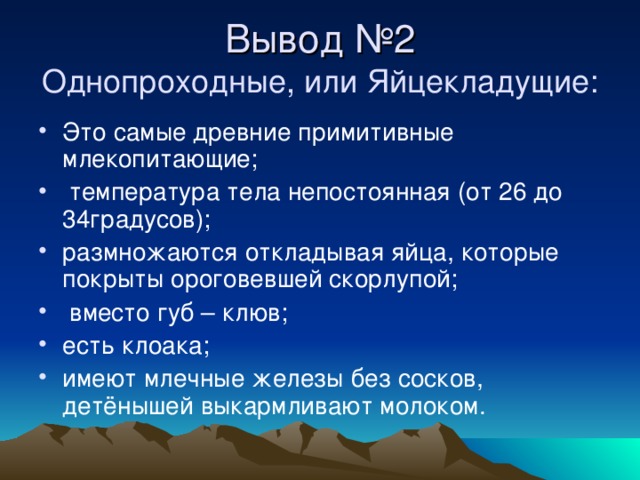 Вывод №2  Однопроходные, или Яйцекладущие: