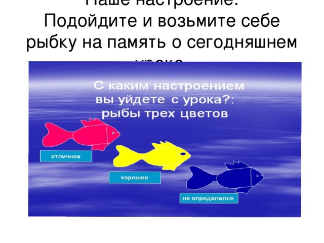 Наше настроение.  Подойдите и возьмите себе рыбку на память о сегодняшнем уроке.