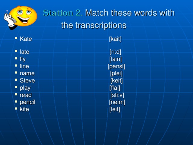 Station  2. Match these words with the transcriptions 