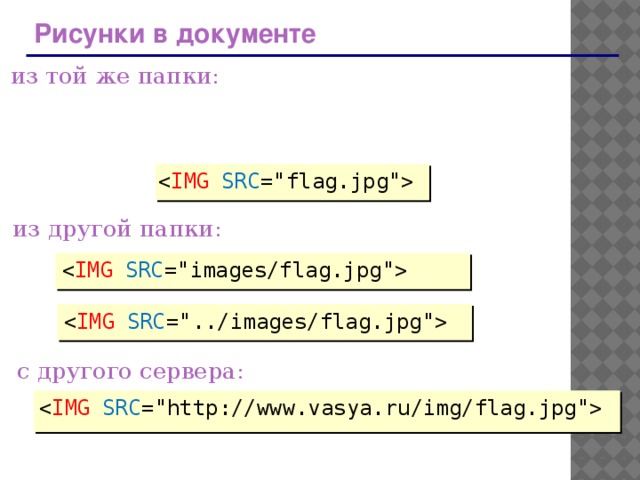 Рисунки в документе из той же папки:  из другой папки:   с другого сервера: