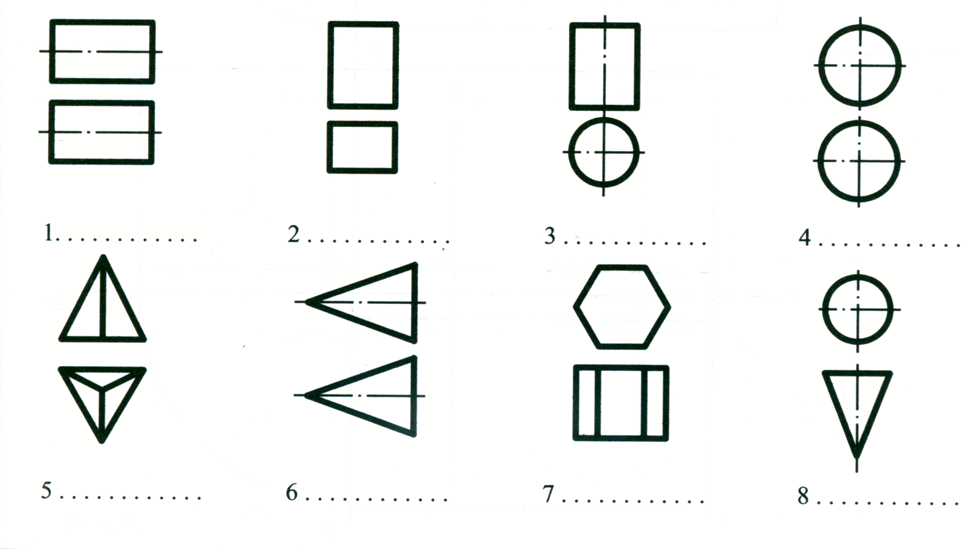 Фигура на рисунке называется. Название фигур в черчении. Профильная проекция геометрических фигур. Назовите геометрические тела как выглядят их профильные проекции. Карточка проекции геометрических тела.