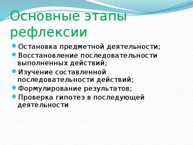 Основные этапы рефлексии