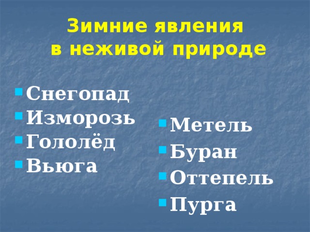 Явления живой природы зимой