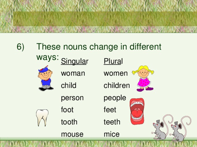 6)  These nouns change in different   ways: