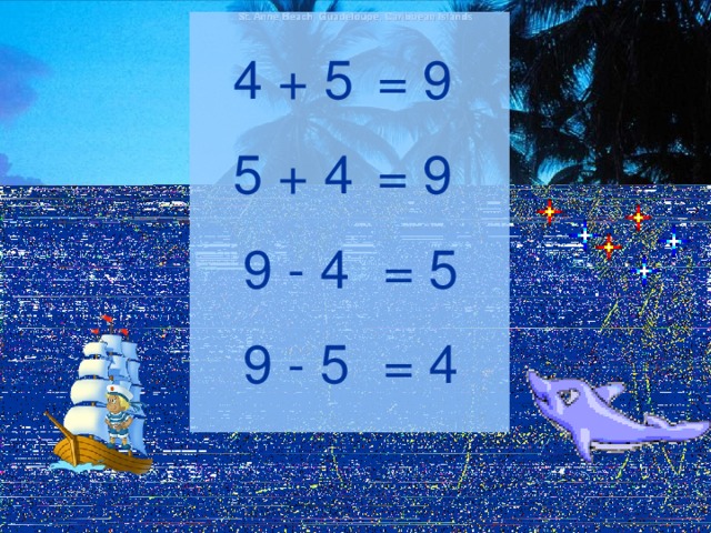 4 + 5 = 9 5 + 4 = 9 9 - 4 = 5 9 - 5 = 4