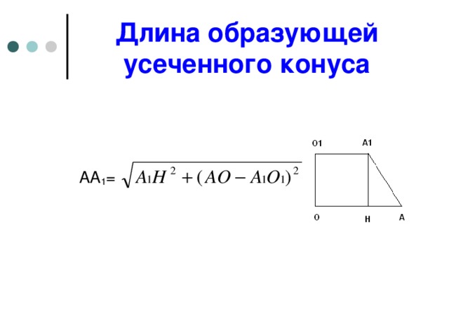 Длина образующей усеченного конуса AA 1 =