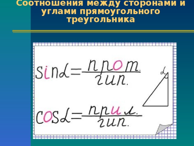 Соотношения между сторонами и углами прямоугольного треугольника