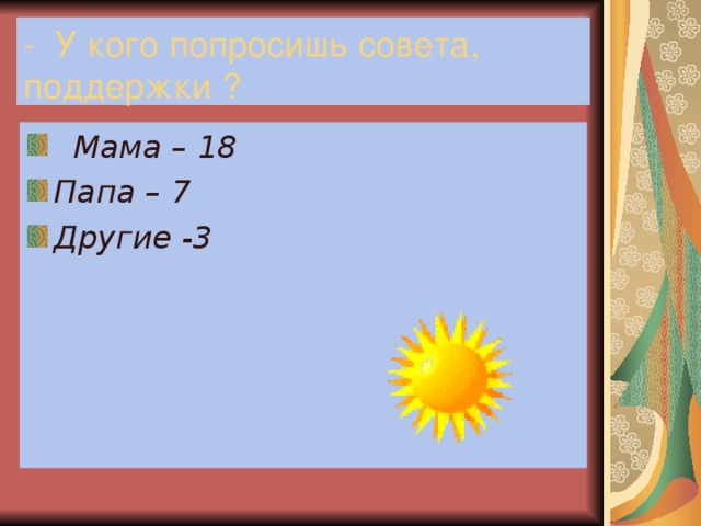 - У кого попросишь совета, поддержки ?