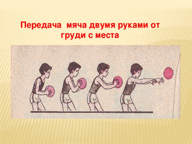 Передача мяча двумя руками от груди с места
