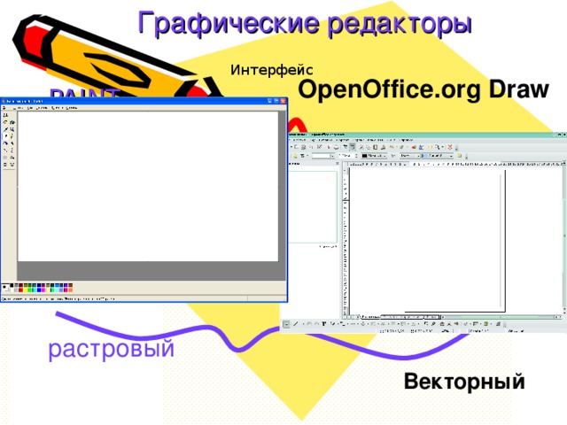 Графические редакторы   Интерфейс OpenOffice.org Draw PAINT    растровый Векторный