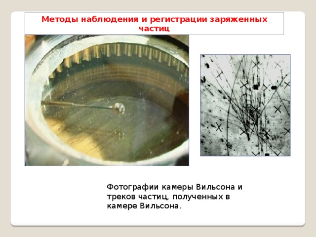 Методы наблюдения и регистрации заряженных частиц Фотографии камеры Вильсона и треков частиц, полученных в камере Вильсона.