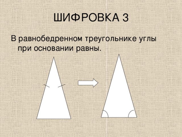 ШИФРОВКА 3 В равнобедренном треугольнике углы при основании равны.