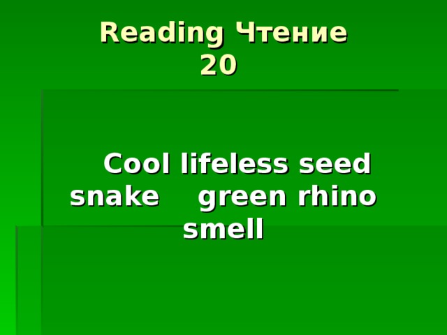 Reading Чтение  20     Cool lifeless seed snake  green rhino smell