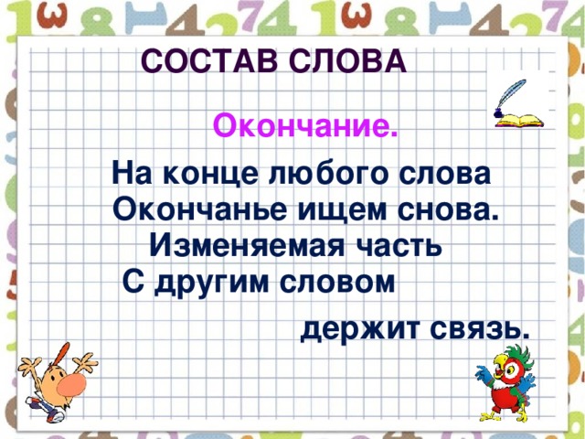 5 любых слов. Любые слова. На конце любого слова окончание ищем снова. Держат окончание слова. Слова с окончанием ЩУ.