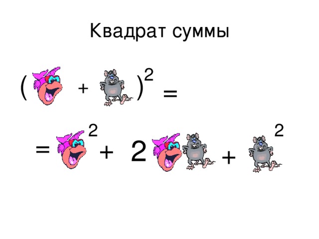 Квадрат суммы 2 ( ) + = 2 2 = 2 + +