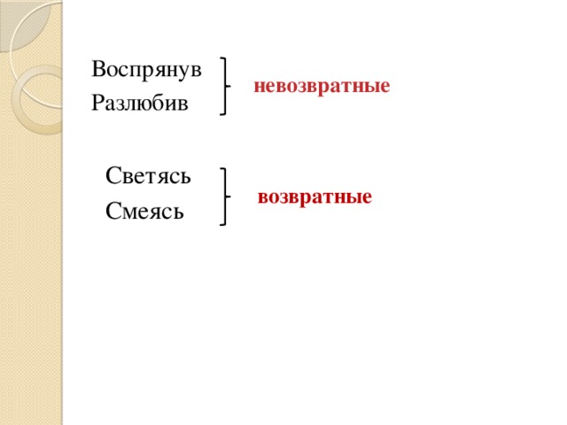 Воспрянув Разлюбив невозвратные  Светясь Смеясь возвратные