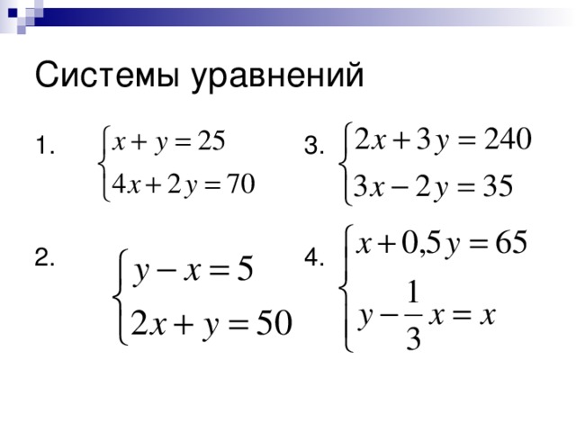 Системы уравнений 1. 3. 2. 4.