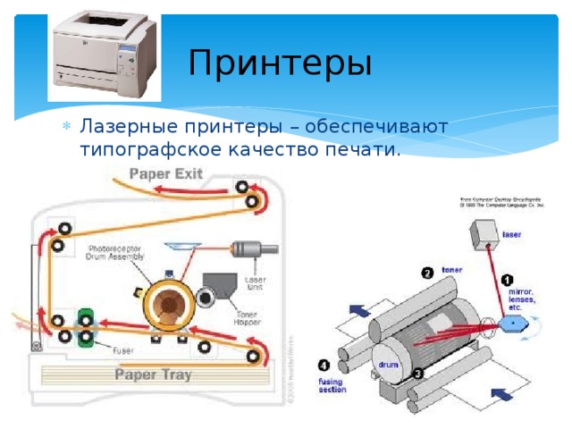 Принтеры Лазерные принтеры – обеспечивают типографское качество печати.