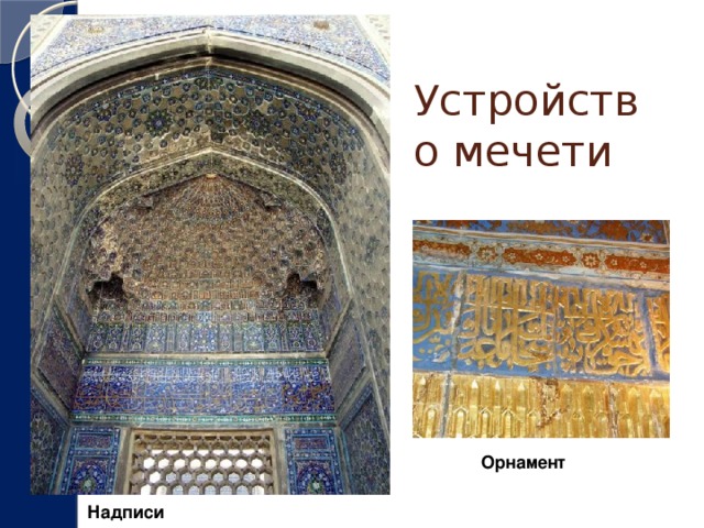 Устройство мечети Орнамент Надписи