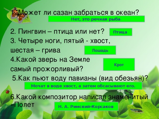 Нет, это речная рыба Птица Лошадь Крот Мочат в воде хвост, а затем обсасывают его. Н. А. Римский-Корсаков