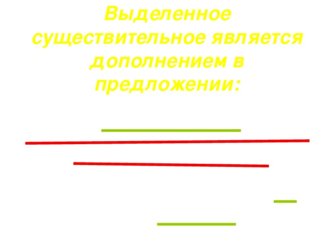 Выделенное существительное является дополнением в предложении:  а) Мы увидели корзину  с яблоками.  б) В театре мы встретили школьных друзей.  в) Я часто вспоминаю о своей собаке.