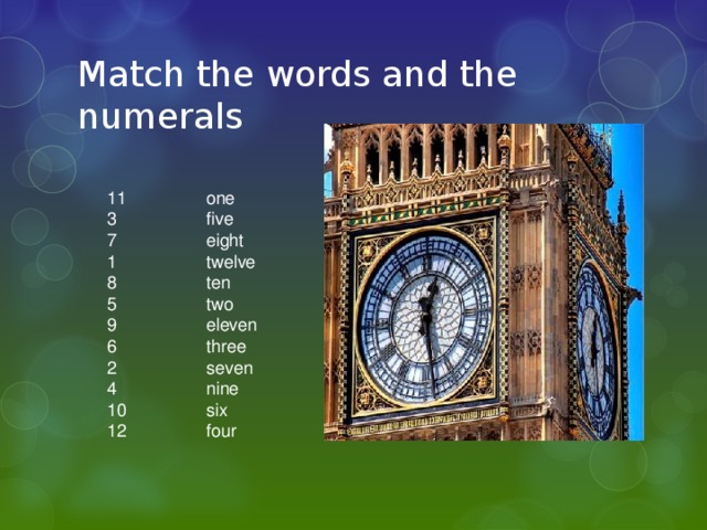 Match the words and the numerals
