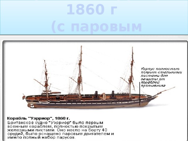 Корабль “Уэрриор” 1860 г  (с паровым двигателем)
