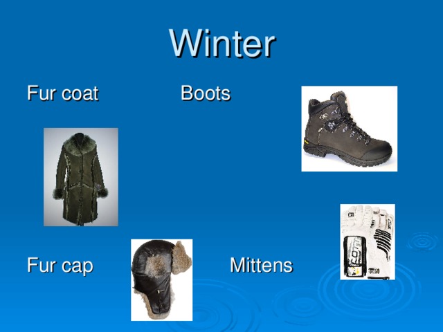 Winter Fur coat Boots Fur cap Mittens