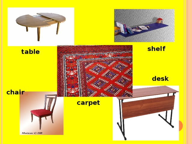 shelf table desk chair carpet