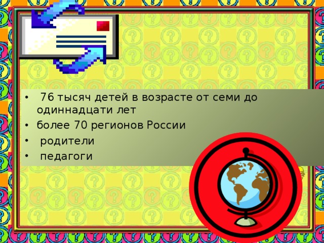 76 тысяч детей в возрасте от семи до одиннадцати лет более 70 регионов России  родители  педагоги