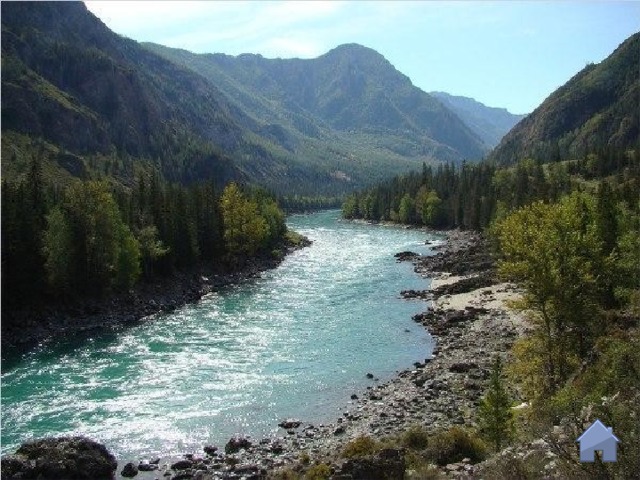 ВНУТРЕННИЕ ВОДЫ 20 Эта река вытекает из ледника Геблера на высоте около 2000 метров на южном склоне горы Белухи. Вода в ней холодная, температура ее летом редко поднимается выше 15 С. река Катунь