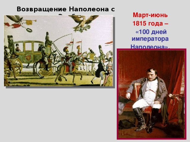 Возвращение Наполеона с о.Эльба Март-июнь 1815 года – «100 дней императора Наполеона».