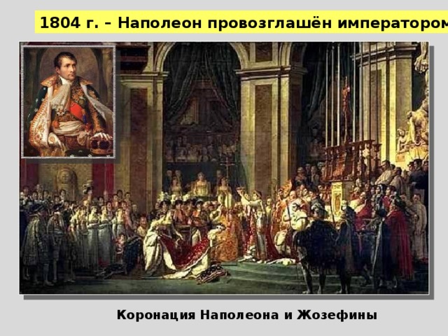 1804 г. – Наполеон провозглашён императором Франции Коронация Наполеона и Жозефины