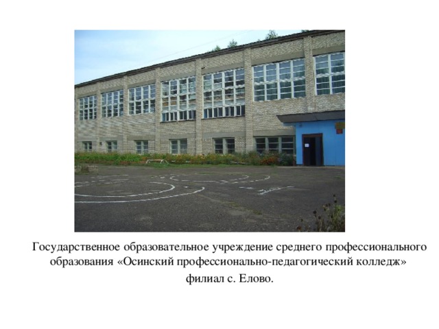 Государственное образовательное учреждение среднего профессионального образования «Осинский профессионально-педагогический колледж» филиал с. Елово.