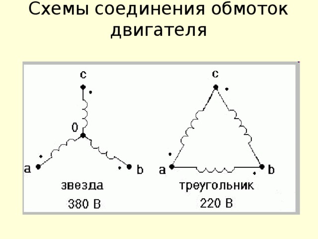 Схемы соединения обмоток двигателя