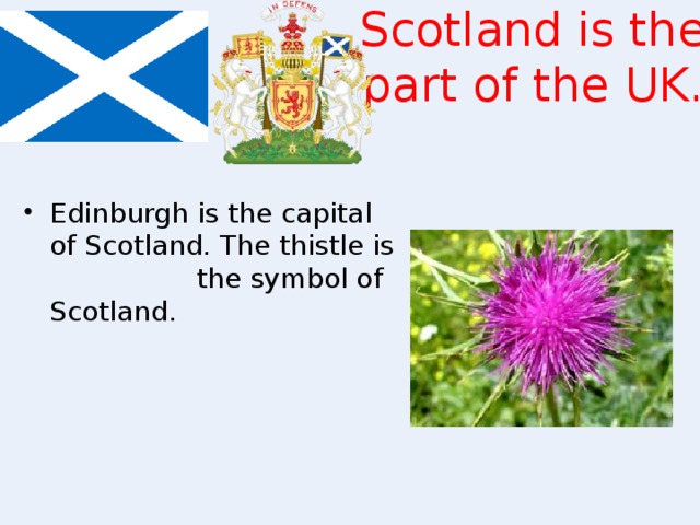 Scotland is the part of the UK.