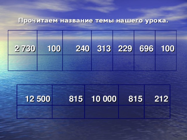 Прочитаем название темы нашего урока. 2 730 100   240 313     229 696   100     12 500 815 10 000 815 212    