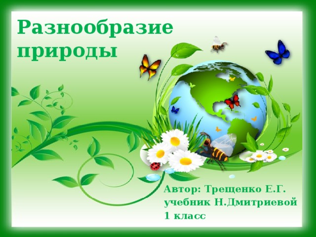Разнообразие природы Автор: Трещенко Е.Г. учебник Н.Дмитриевой 1 класс