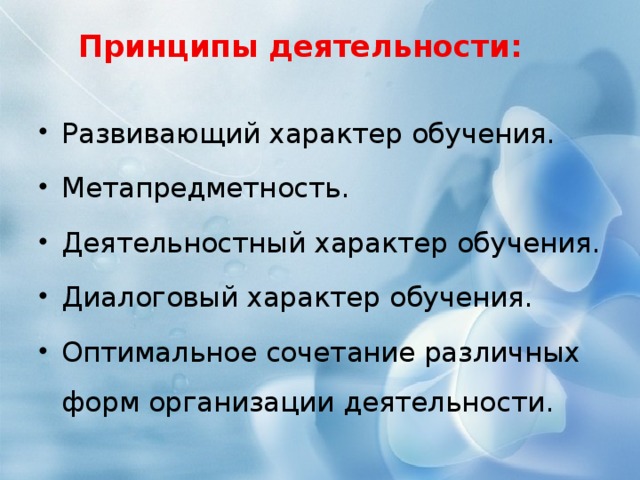 Принципы деятельности: