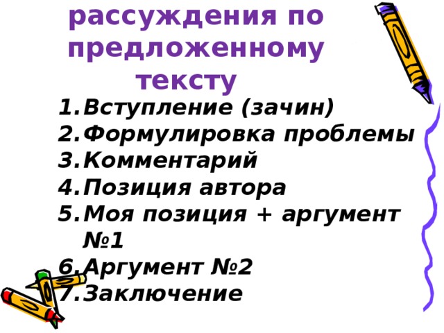 Композиция сочинения – рассуждения по предложенному тексту